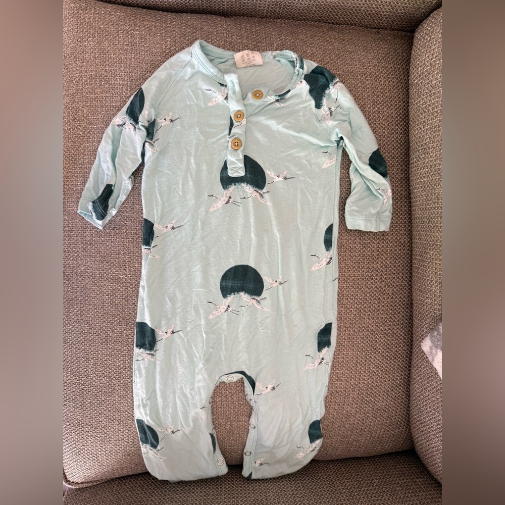 kate quinn Mint Green Crane Print Footie
